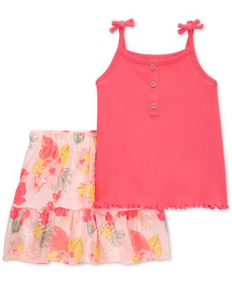 Carter's - Toddler Girls Ribbed Tank Top & Floral Pull-On Skort, 2 Piece Set