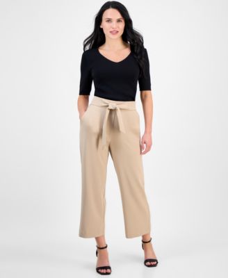 AK Anne Klein - Petite Tie-Front Wide-Leg Cropped Pants