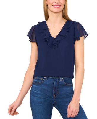 CeCe - Women's Ruffle V-Neck Flutter Sleeve Top