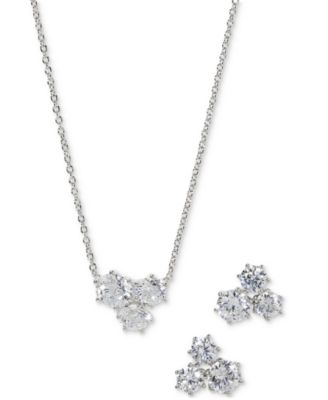 Eliot Danori - Silver-Tone Cubic Zirconia Trio Pendant Necklace & Stud Earrings, 16" + 2" extender