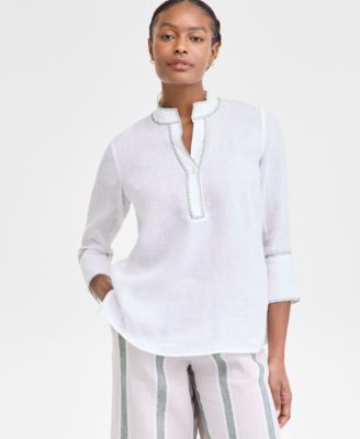 Charter Club - Women's 100% Linen 3/4-Sleeve Stitched Top