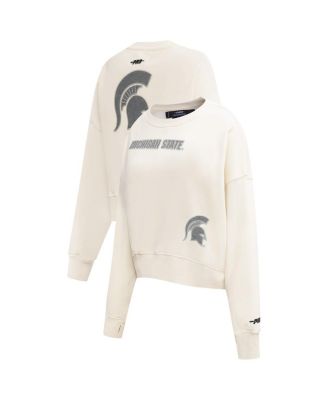 Pro Standard - Women's&nbsp;Cream Michigan State Spartans French Terry Boxy Cropped Pullover Crewneck