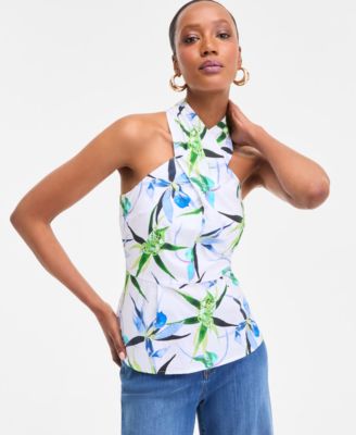 I.N.C. International Concepts - Women's Cotton Printed Halterneck Top