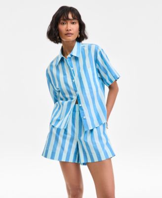 On 34th - Women's Cotton Striped Short-Sleeve Shirt