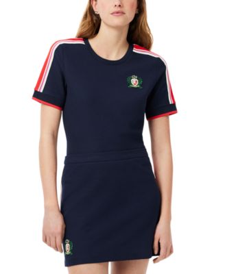 LACOSTE USA - Women's Striped Sleeve Logo T-Shirt