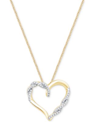 Macy's - Diamond Open Heart 18" Pendant Necklace (1/6 ct. t.w.) in 10k Gold