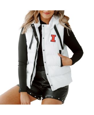 Gameday Couture - Women's White Illinois Fighting Illini&nbsp;Hooded Full-Snap Puffer Vest