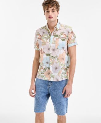 Sun + Stone - Men's Duke Short Sleeve Floral Print Linen Blend Button-Front Shirt