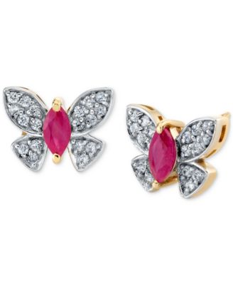 Macy's - Ruby (1/2 ct. t.w.) & Diamond (1/5 ct. t.w.) Butterfly Stud Earrings in 14k Yellow Gold