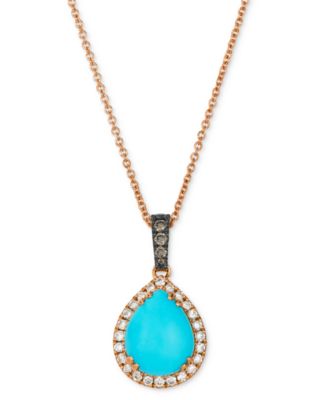 Le Vian - Robins Egg Blue Turquoise™ (1-3/4 ct. t.w.), Nude Diamond™ (1/6 ct. t.w.) & Chocolate Diamond&reg; (1/20 ct. t.w.) Pendant Necklace in 14k Rose Gold