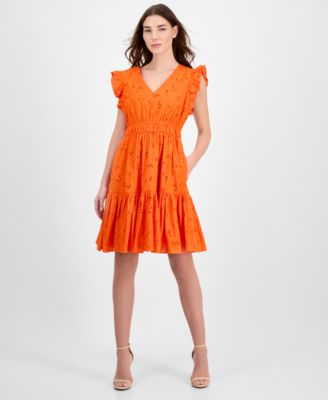 Anne Klein - Women's Cotton Eyelet Drawstring-Waist Dress