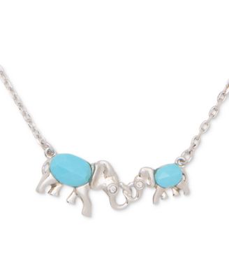 kate spade new york - Silver-Tone Mama Elephant Stone Pendant Necklace, 16" + 3" extender