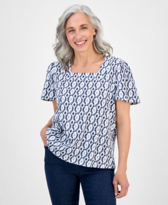 Style & Co - Petite Dyed Geo Square-Neck Top