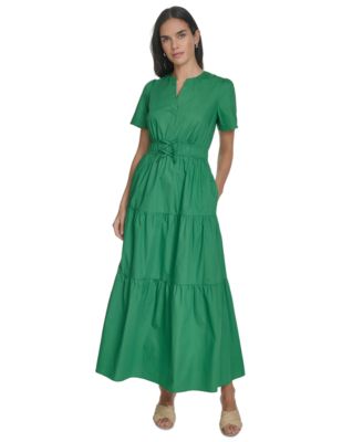 Jessica Howard - Women's Cotton Tiered Split-Neck Maxi Dress