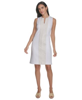 Jessica Howard - Petite Lace-Trim Split-Neck Dress
