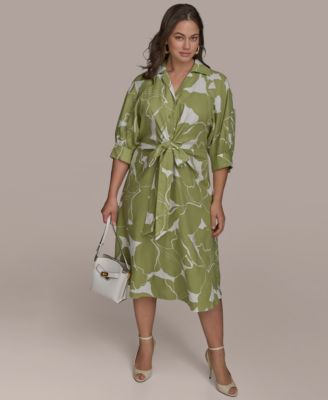 Donna Karan New York - Plus Size Printed Tie-Waist Shirt Dress