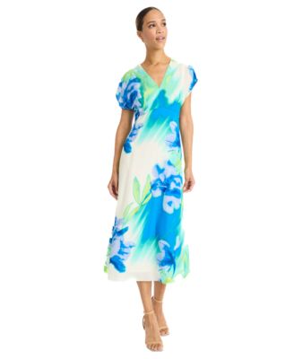 Maggy London - Women's Printed Extended-Shoulder Midi Dress
