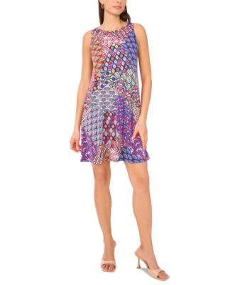 MSK - Women's Mixed-Print Keyhole-Back Swing Dress