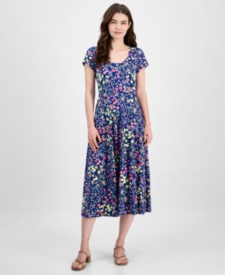 Sandra Darren - Women's Floral-Print Scoop-Neck Dress