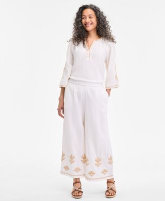 Style & Co - Women's Embroidered Cotton Cropped Pants