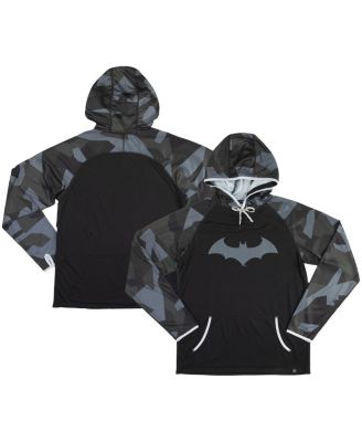 Heroes & Villains - Men's and Women's Black Batman Camo Raglan Performance Pullover Hoodie