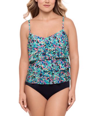 Swim Solutions - Women's Printed Ruffle-Tiered Tankini Top