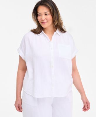 Style & Co - Plus Size Cotton Button-Front Short-Sleeve Camp Shirt