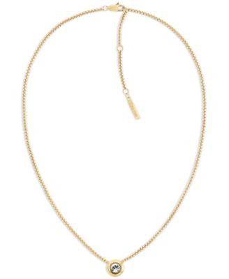 Calvin Klein - Gold-Tone Stainless Steel Cubic Zirconia Twisted Bezel Pendant Necklace, 16" + 2" extender