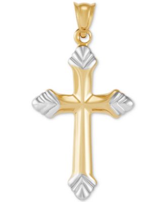 Macy's - Polished Fleur de Lis Cross Pendant Necklace in 14k Two-Tone Gold
