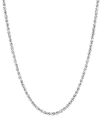 Italian Gold - Polished Glitter Rope Link 22" Chain Necklace in 14k White Gold