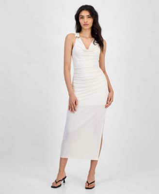 Bar III - Women's Cowlneck Ruched Side-Slit Dress