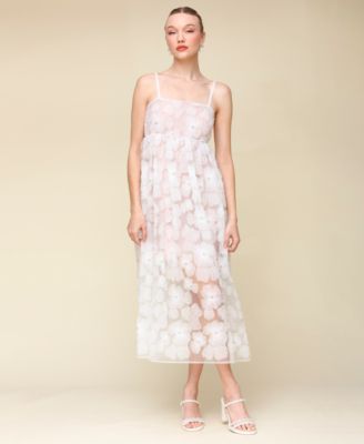 Avec Les Filles - Women's Embroidered Beaded Mesh Dress