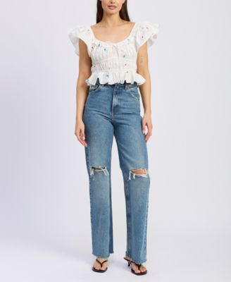 En Saison - Women's Nellie Flutter-Sleeve Shirred Top