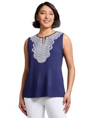Jones New York - Petite Embroidered Sleeveless Top