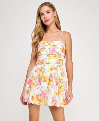 City Studios - Juniors' Cotton Floral Clip-Dot Bow-Back Dress