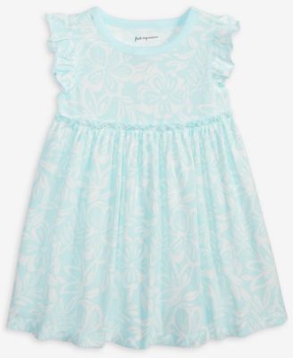 First Impressions - Baby Girls Tonal Tropical-Print Flutter-Sleeve Dress