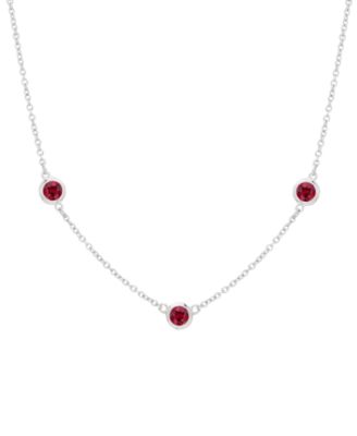 Macy's - Lab Grown Ruby Bezel Station 18" Collar Necklace (1 ct. t.w.) in Sterling Silver