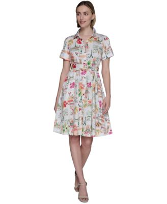 KARL LAGERFELD PARIS - Petite Short-Sleeve Multi-Print Shirtdress