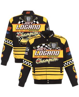 JH Design - Men's Black Joey Logano 2024 NASCAR Cup Series Champion Twill Full-Button Jacket
