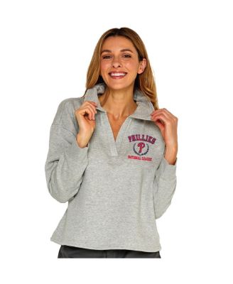 Soft As A Grape - Women's Heather Gray Philadelphia Phillies Collared Boxy V-Neck Pullover Sweatshirt
