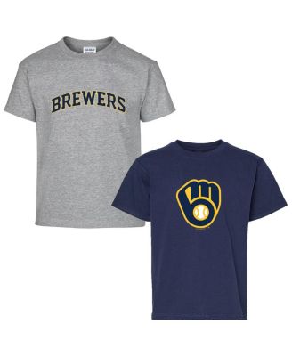 Soft As A Grape - Big Boys and Girls Navy/Heather Gray Milwaukee Brewers Two-Pack T-Shirt Set