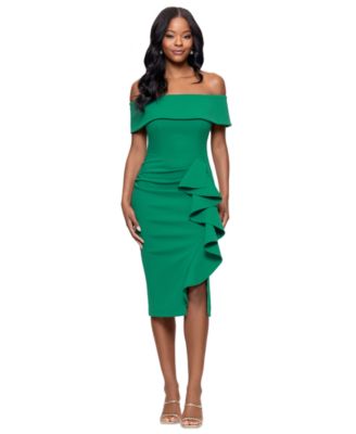 Betsy & Adam - Petite Off-The-Shoulder Ruffle Sheath Dress