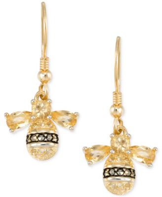 Macy's - Citrine (2 ct. t.w.) & Marcasite Bee Drop Earrings in 18k Gold-Plated Sterling Silver