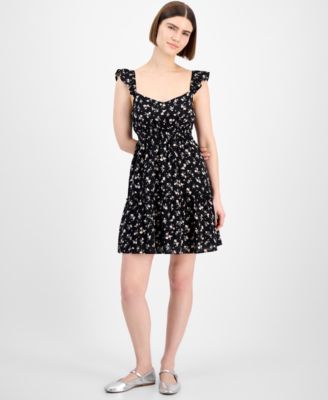 Pink Rose - Juniors' Flutter-Sleeve Floral-Print Mini Dress