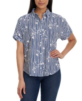 Gloria Vanderbilt - Petite Daisy Striped Short-Sleeve Shirt