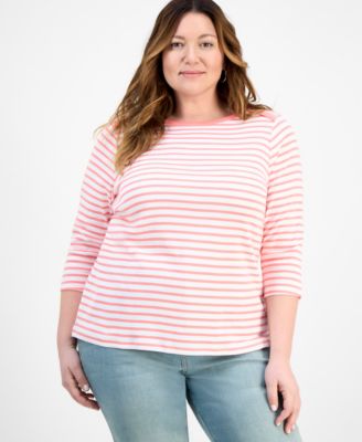 Style & Co - Plus Size Cotton Printed 3/4-Sleeve Top