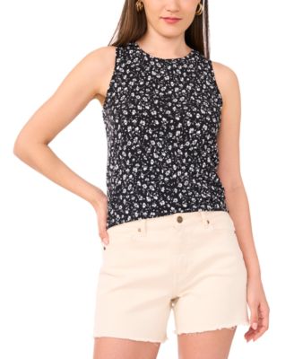 Vince Camuto - Women's Ditsy-Print Sleeveless Keyhole Top