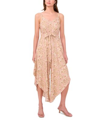 MSK - Women's Printed Tie-Front Asymmetric-Hem Jumpsuit