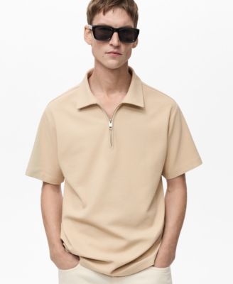 MANGO - Men's Structured Zip Collar Polo Shirt