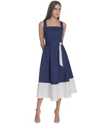 Jessica Howard - Women's Cotton Color-Blocked Tie-Waist Midi Dress